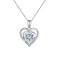 immobird Herzkette Damen Halskette 925 Sterling Silber Herz Anhänger mit 5A Zirkonia Schmuck Geschenke für Muttertag, Valentinstag, Kettenlänge 45+5cm von immobird