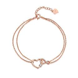 immobird Rosegold Armband Damen mit Unendlichkeit Herz Anhängern Armband für Frauen Armkette Muttertagsgeschenk von immobird