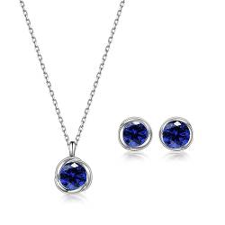 immobird Schmuck Set Damen September Geburtssteine Kette Und Ohrringe Set Sapphire Rose-Design Silber 925 Geschenke Für Mama Frauen Frau von immobird