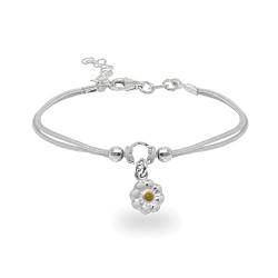 inSCINTILLE Armband Kinder mit Gewachstem Draht und 925 Sterling Silber Charme, Armband für Jungen und Mädchen mit Geschenkbox (Weiße Blume) von inSCINTILLE