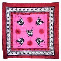 indischerbasar.de Halstuch Totenköpfe rot rosa Baumwolle 100 x 100 cm bedruckt Bandana Kopftuch Schultertuch von indischerbasar.de