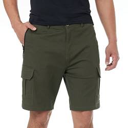 ineepor Bermuda Shorts Herren Baumwolle Cargo Shorts Herren Kurze Hose mit Reißverschlussttasche,ArmyGreen,L von ineepor