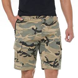 ineepor Bermuda Shorts Herren Baumwolle Cargo Shorts Herren Kurze Hose mit Reißverschlussttasche,Lightcamouflage,S von ineepor