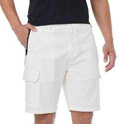 ineepor Bermuda Shorts Herren Baumwolle Cargo Shorts Herren Kurze Hose mit Reißverschlussttasche,Weiß,L von ineepor