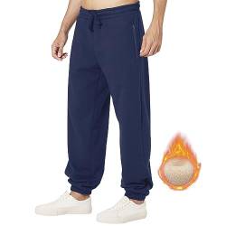 ineepor Jogginghose Herren Baumwolle Thermo Dicke Breite Jogginghosen Baggy Warme Fleece Gefütterte Weit Gym Sporthosen Winter Track Pants mit reißverschluss Taschen von ineepor