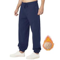 ineepor Jogginghose Herren Baumwolle Thermo Dicke Breite Jogginghosen Baggy Warme Sherpa Gefütterte Weit Gym Sporthosen Winter Track Pants mit reißverschluss Taschen von ineepor