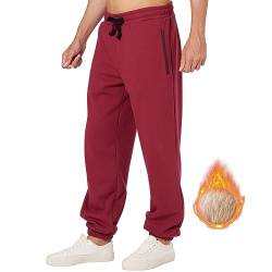 ineepor Jogginghose Herren Baumwolle Thermo Dicke Breite Jogginghosen Baggy Warme Sherpa Gefütterte Weit Gym Sporthosen Winter Track Pants mit reißverschluss Taschen von ineepor