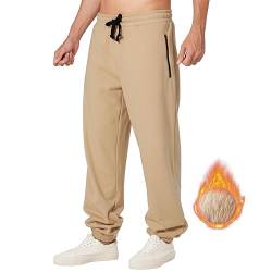 ineepor Jogginghose Herren Baumwolle Thermo Dicke Breite Jogginghosen Baggy Warme Sherpa Gefütterte Weit Gym Sporthosen Winter Track Pants mit reißverschluss Taschen von ineepor