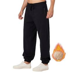 ineepor Jogginghose Herren Baumwolle Thermo Dicke Breite Jogginghosen Baggy Warme Sherpa Gefütterte Weit Gym Sporthosen Winter Track Pants mit reißverschluss Taschen von ineepor