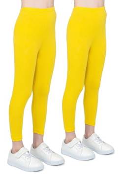 infatti 2er-Pack Leggings für Mädchen atmungsaktives Baumwollgewebe modische Kinderhosen Bequeme Kinderhosen Sport Ballett Schule Gymnastik, Gelb 7 Jahre (122 cm) von infatti