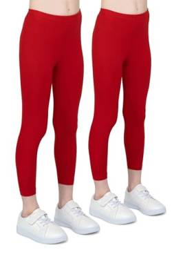 infatti 2er-Pack Leggings für Mädchen atmungsaktives Baumwollgewebe modische Kinderhosen Bequeme Kinderhosen Sport Ballett Schule Gymnastik, Rot 8 Jahre (128 cm) von infatti