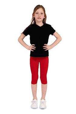 infatti Kinder-Mädchen-Baumwoll-3/4-Leggings, weiche und Bequeme Hose für Kleinkinder, lässiges Training, eleganter, verkürzter Stil, Basic-Kleidung Tonia, Rot 134 cm (9 Jahre) von infatti