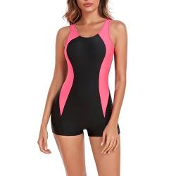 inhzoy Damen Badeanzug Bauchweg Sportlich Schwimmanzug Racerback mit Bein Einteiler Bademode Slim Figurformend Schwimm Badebekleidung Schwarz_Neu_A M von inhzoy