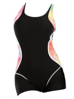 inhzoy Damen Badeanzug Bauchweg Sportlich Schwimmanzug Racerback mit Bein Einteiler Bademode Slim Figurformend Schwimm Badebekleidung Schwarz R M von inhzoy