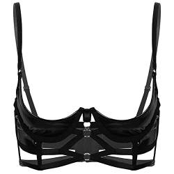 inhzoy Damen Brustfrei BH Push Up Leder Optik Dirndl BH Bra Bustier Bügellos Ouvert Hebe Dessous Verführerische Reizwäsche Schwarz_C 3XL von inhzoy