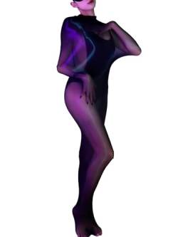 inhzoy Damen Durchsichtige Bodystockings Glossy Nylon Kleid Mit Zentai Kopfmaske Handschuhe Stretch Ganzkörper Strumpfhose Kostüm B_Schwarz Einheitsgröße von inhzoy