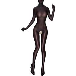 inhzoy Damen Glanz Bodystockings Unterwäsche Transparente Glossy Ganzkörper Strumpfhose Bodysuit Erotische Dessous Einteilige Nachtwäsche F_Schwarz Einheitsgröße von inhzoy