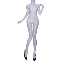 inhzoy Damen Glanz Bodystockings Unterwäsche Transparente Glossy Ganzkörper Strumpfhose Bodysuit Erotische Dessous Einteilige Nachtwäsche F_Weiß Einheitsgröße von inhzoy