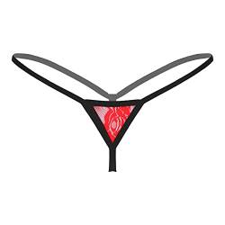 inhzoy Damen Micro Mini String Tanga Transparent Spitze Bikini Slip Thong T-Back Frauen Erotik Dessous Reizwäsche Unterhose Low Rise Rot One Size von inhzoy