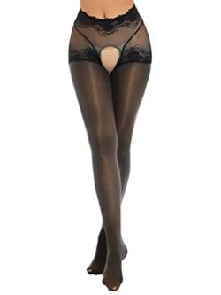 inhzoy Damen Sexy Transparente Strumpfhose Im Schritt Offen Stretch Glanz Nylon Strümpfe Sexy Pantyhose Damen Für Sex Reizwäsche Schwarz_C M von inhzoy