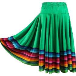 inhzoy Damen Tanzrock Latin Walzer Gesellschaftstanz Jazz Rock Folklorico Boho Zigeuner Rock Midi Maxirock Performance Tanzkostüm B_Grün_55cm L von inhzoy