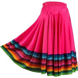 inhzoy Damen Tanzrock Latin Walzer Gesellschaftstanz Rock Folklorico Boho Zigeuner Rock Midi Maxirock Performance Tanzkostüm B_Hotpink_55cm L von inhzoy