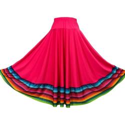 inhzoy Damen Tanzrock Latin Walzer Gesellschaftstanz Jazz Rock Folklorico Boho Zigeuner Rock Midi Maxirock Performance Tanzkostüm B_Hotpink_75cm XL von inhzoy