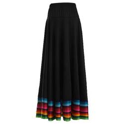 inhzoy Damen Tanzrock Latin Walzer Gesellschaftstanz Jazz Rock Folklorico Boho Zigeuner Rock Midi Maxirock Performance Tanzkostüm B_Schwarz_87cm 3XL von inhzoy