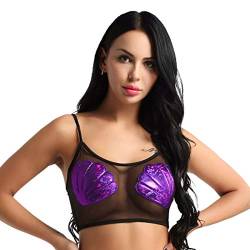 inhzoy Damen Transparent Mesh Meerjungfrau Muschel-BH Bra Top Workout Yoga Camisole Crop Top Schwarz Large von inhzoy