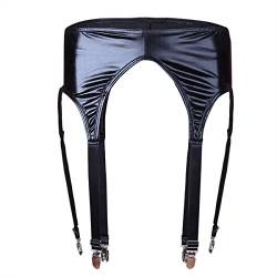 inhzoy Damen Wetlook Dessous Strapsgürtel Lack Strumpfgürtel Mit String Set Erotische Unterwäsche Nachtclub Outfit Schwarz_B One_Size von inhzoy