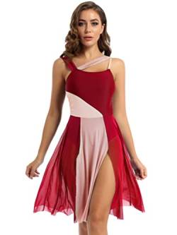 inhzoy Frauen Ballettkleid Lyrisches Tanz Kleid Ballettanzug Swing Rock Maxikleid Latin Empire Moderne Contemporary Dance Kleid Outtfit Tanzkostüm Burgundy XS von inhzoy