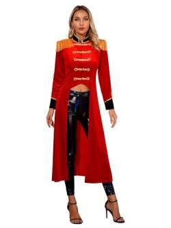 inhzoy Frauen Zirkusdirektor Kostüm Jacke Silvester Karneval Gothic Punk Militärische Drummer Marching Band Schlagzeuger Uniform Mantel Rot_I L von inhzoy