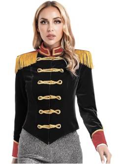 inhzoy Frauen Zirkusdirektor Kostüm Jacke Silvester Karneval Gothic Punk Militärische Drummer Marching Band Schlagzeuger Uniform Mantel Schwarz_F XXL von inhzoy