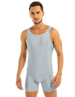 inhzoy Herren Bodysuit Wrestling Singlet Unterhemd Trikot Overall Männer Einteiler Sport Unterwäsche Boyleg Strampler Silber&Grau_C M von inhzoy