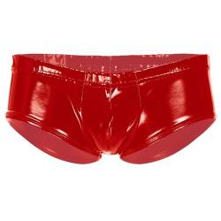 inhzoy Herren Boxershorts Bulge Pouch Lack Optik Shorts Hot Pants mit/ohne Reißverschluss Glänzend Ledershorts Clubwear Party Rot K L von inhzoy