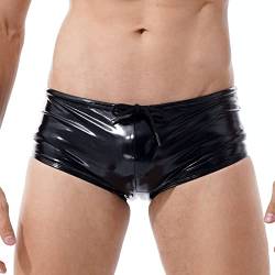 inhzoy Herren Boxershorts Bulge Pouch Lack Optik Shorts Hot Pants mit/ohne Reißverschluss Glänzend Ledershorts Clubwear Party Schwarz F L von inhzoy