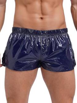 inhzoy Herren Glanz Metallic Shorts Hotpants Lederoptik Boxershorts Trunks Glitzer Strand Badeshorts Sport Gym Jogger Kurze Hose B_Marineblau XXL von inhzoy