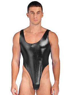 inhzoy Herren Metallic Bodysuit Wetlook Body Stringbody Sport Unterhemd Tank Top Thong Leotard Trikot Unterwäsche Party Clubwear A_Schwarz XXL von inhzoy