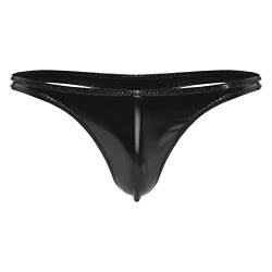 inhzoy Herren Mini Slip Wetlook String Tanga T-Back Thong mit Penis-Loch Bikini Brief Unterhose Sexy Lingerie Unterwäsche Clubwear Schwarz_E L von inhzoy