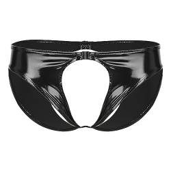 inhzoy Herren Ouvert Slip Jockstrap Wetlook String Tanga Sexy Männer Lack Leder Unterwäsche Erotik Reizwäsche Schlüpfer Low Rise Schwarz_M XL von inhzoy