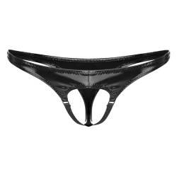 inhzoy Herren Ouvert Slip Jockstrap Wetlook String Tanga Sexy Männer Lack Leder Unterwäsche Erotik Reizwäsche Schlüpfer Low Rise Schwarz_N M von inhzoy