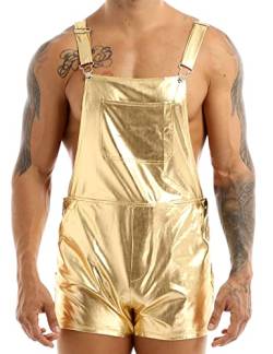 inhzoy Herren Retro Latzhose Glitzer Metallic Shorts Hose Schlaghose Leggings mit Hosenträger Männer Disco Kostüm Clubwear Party Show Outfits Gold XL von inhzoy