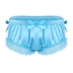 inhzoy Herren Sissy Slip Satin String Spitzen Höschen mit Rüschen Männer Sissy Dessous Crossdressing Schlüpfer Pants Underwear Blau XX-Large von inhzoy