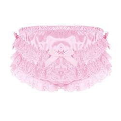 inhzoy Herren Sissy Slip Satin String Spitzen Höschen mit Rüschen Männer Sissy Dessous Crossdressing Schlüpfer Pants Underwear Rosa X-Large von inhzoy