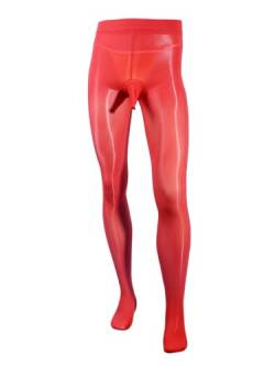 inhzoy Herren Strumpfhose Sexy Mit Beutel/Penishülle Männer Transparent Glanz Leggings Mit Fuss Pantyhose Erotische Wäsche Hosen Tights Rot_A XL von inhzoy