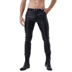 inhzoy Herren Wetlook Hose Metallic Lange Lederhose Pants Leggings Slim Fit Disco Kostüm Nachtclub Party Schwarz C 2XL von inhzoy