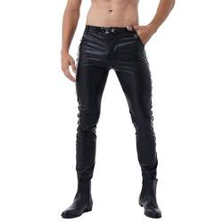 inhzoy Herren Wetlook Hose Metallic Lange Lederhose Pants Leggings Slim Fit Disco Kostüm Nachtclub Party Schwarz C M von inhzoy