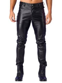 inhzoy Herren Wetlook Hose Metallic Lange Lederhose Pants Leggings Slim Fit Disco Kostüm Nachtclub Party Schwarz I 34 von inhzoy