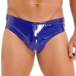 inhzoy Herren Wetlook Slip Unterwäsche Lack Leder Boxer Briefs Shorts Hot Pants Sexy Latex Bikinislip Reizwäsche Clubwear Blau_I 4XL von inhzoy