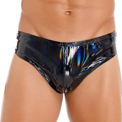 inhzoy Herren Wetlook Slip Unterwäsche Lack Leder Boxer Briefs Shorts Hot Pants Sexy Latex Bikinislip Reizwäsche Clubwear Laser-schwarz_I 4XL von inhzoy